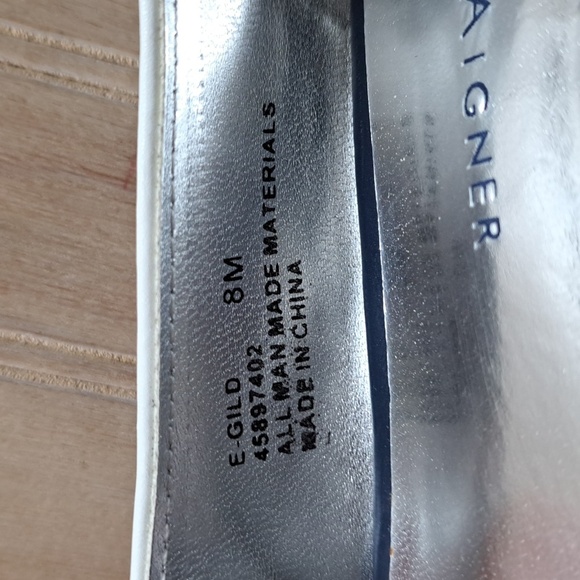 Etienne Aigner Gild Patent Leather Navy White Peep Toe Sling Back Heel Wedges - Picture 9 of 12